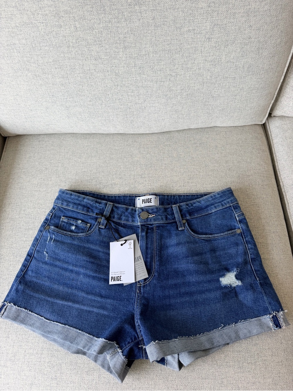 Women's PAIGE High-Rise Cuffed Denim Shorts - Size 29 (NWT)